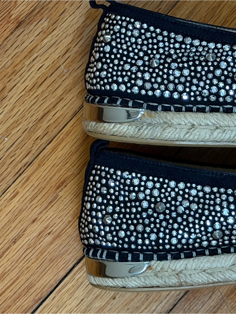 Stuart Weitzman Navy Crystal-Embellished Espadrille Flats